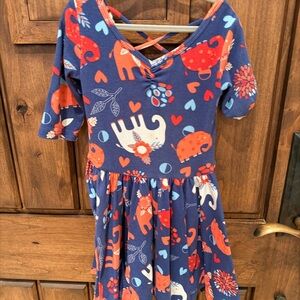 Dot Dot Smile Blue and Orange Elephant Print Dress